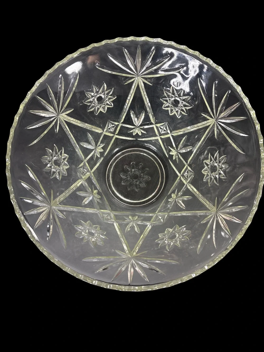 Vintage Anchor Hocking Early American Pre scut Star of David Punch Bowl.